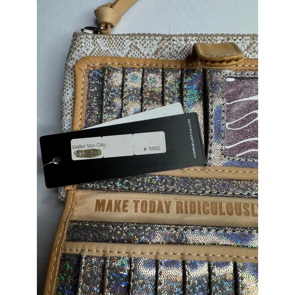 Consuela Slim Wallet Clay Snake Print Holographic Bifold 8892 NWT